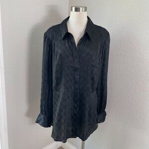 NEW Lane Bryant Womens Plus 22 Black Button Up Blouse Tunic Shirt Long Sleeve